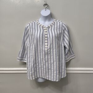Talbots Cotton Striped Lightweight Henley Blouse Coastal Nautical 2X Blue White